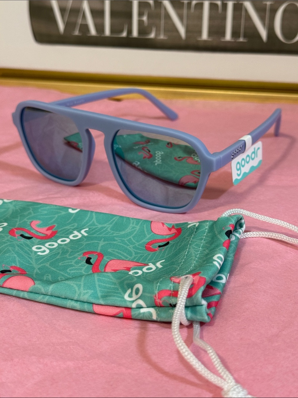 Goodr Women's Lavender Sunglasses with Flamingo Pouch